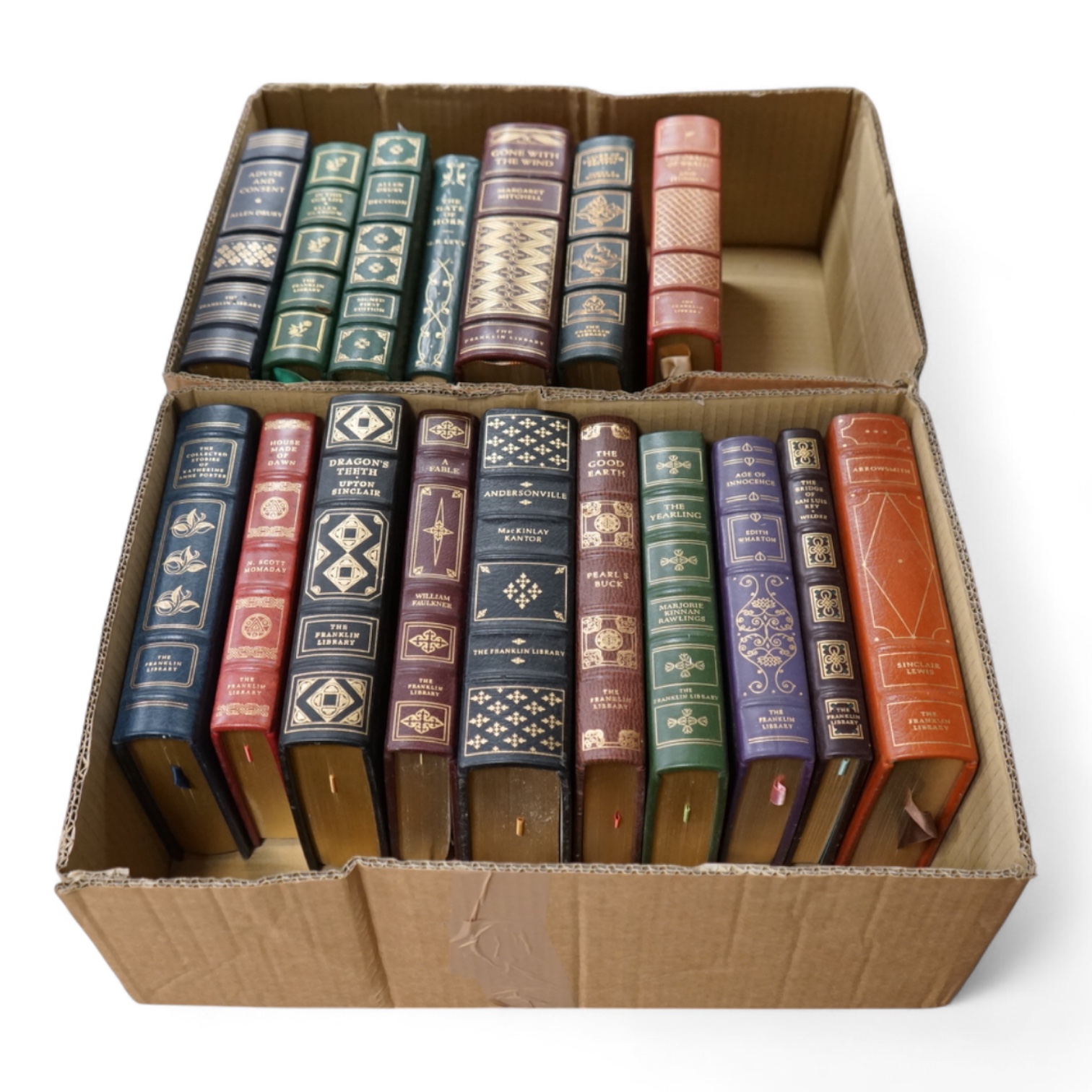 Franklin Library Limited Editions (for Subscribers). 17 vols. illus. (some coloured); publisher's gilt decorated morocco, ge., roy.8vo. (et infra). Pennsylvania, (1970's/80's) *includes Steinbeck's Grapes of Wrath, Mitch